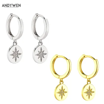 

ANDYWEN 925 Sterling Silver Good Hoops Huggies Snowflower CZ Luxury Drop Fashion Earrings For Women 2019 Statement Earrings