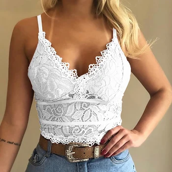 

Women Lace Bralette Top Female Lace Underwears Plus Size Vest Crop Wire Free Lingerie Sexy V-Neck Camisole Underwear Sleeveless