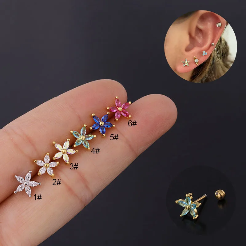 Fashion New Colorful Zircon Daisy Flower Earrings Stainless Steel Thin