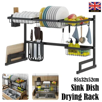 

Stainless Black Over Sink Dish Drying Rack Shelf 2-Tier Kitchen Plate Dish Drainer Space Saving Storage Organizer Stable Durable