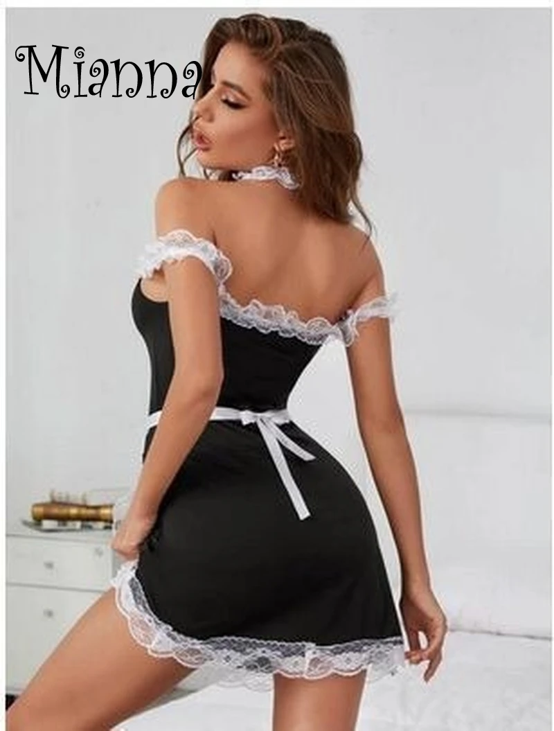 cheap underwear sets Set Women Sexy Hot Exotic Costumes Outfits Lace Trim Maid Costume Dress+Apron+Choker+Thong Female Cosplay Suit bra and thong set