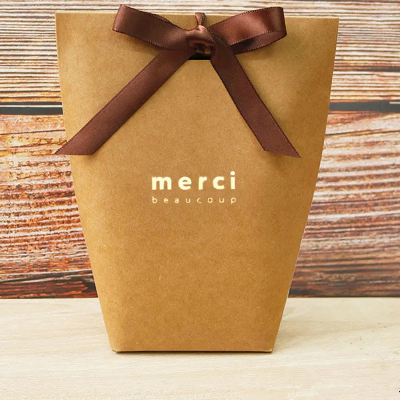 

20/50Pcs Kraft White Merci Thank You Gift Packaging Candy Kraft Paper Wedding Dragee Gift Box Cookie Gift Bag Wrapping Supplies