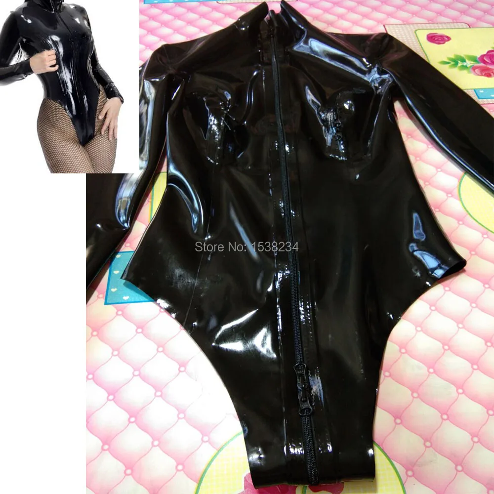 

Купальник из латекса с высоким вырезом, молнией на груди и молнией на заказ