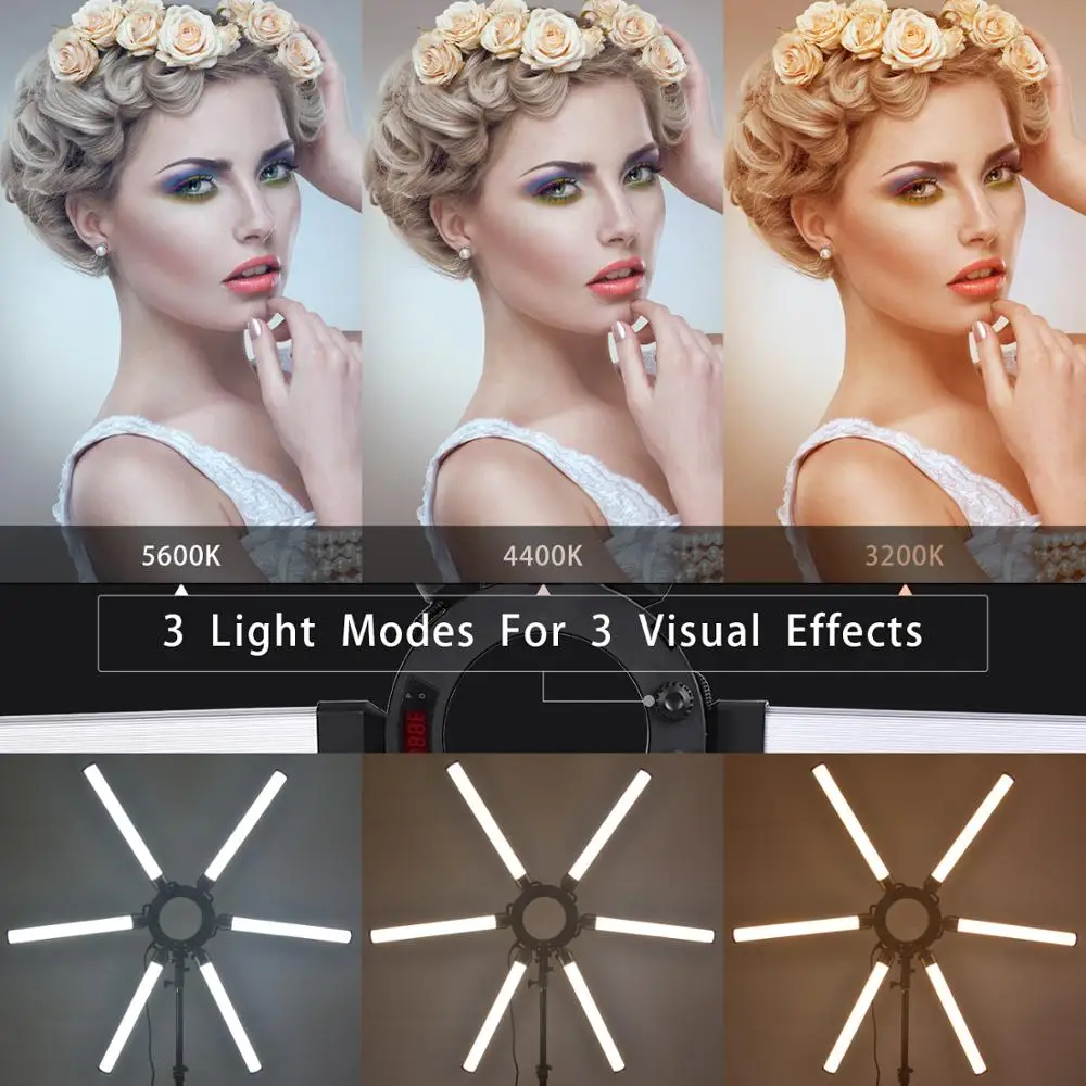 FOSOTO 35 Inches Led Star Ring Light 120W Multimedia Extreme Ring Video Photography Lamp With Tripod For Camera Makeup Youtube