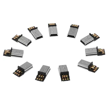 

10 Pcs Mini USB 5 Pin Male Plug DIY SMT Connector Silver Tone Dark Gray