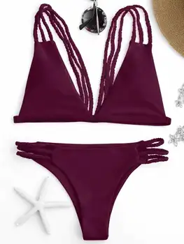 

Zaful Padded Low Cut Strappy Bralette Bikini