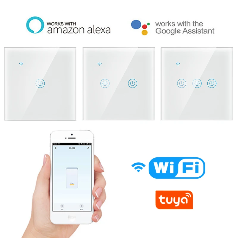 

Tuya smart wifi light switch no neutral EU Standard touch light switchs interruptor inteligente with RF433 remote control