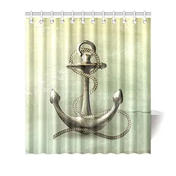 

Retro Vintage Nautical Anchor Waterproof Shower Curtain Decor, Fabric Bathroom Set with Hooks, 66(Wide) x 72(Height) Inches