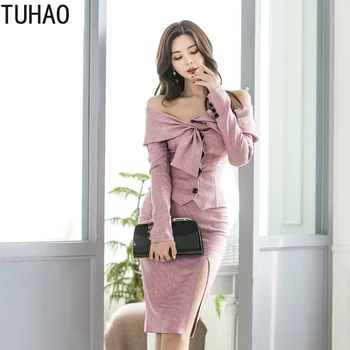 

TUHAO Woman Elegant Party Two Piece Set Office Lady Pink Woman's Outfits Suit Female 2 Piece Nightclub Evening Clothes WM79