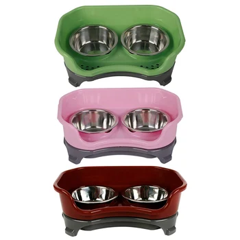 

32.5x22x12cm Pet Stainless Steel Anti-drop Double Bowl Higher Splash Proof Baffle Anti-sliding Dog Dishes for Pet Dog Cat Feed