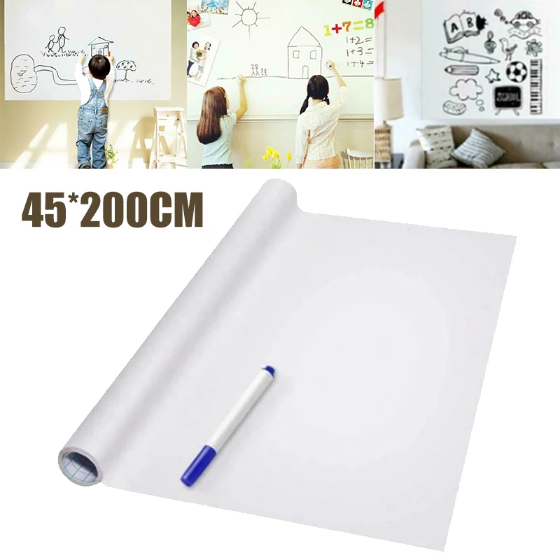 Whiteboard Paper Sticker Roll, DIY Self-adhesive Dry Erase Paper Film,  Large Size 17.72 X 78.74 Inch, With 1 Color Water-based Pen, Home Office  Blackb