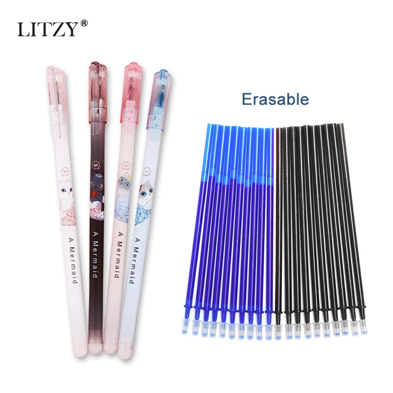 

14pcs/lot Cat Erasable Pen Cute 0.5 mm Black Kawaii Gel Pen For Student Stationery Gift School Office Pens Writing Tool Supplies