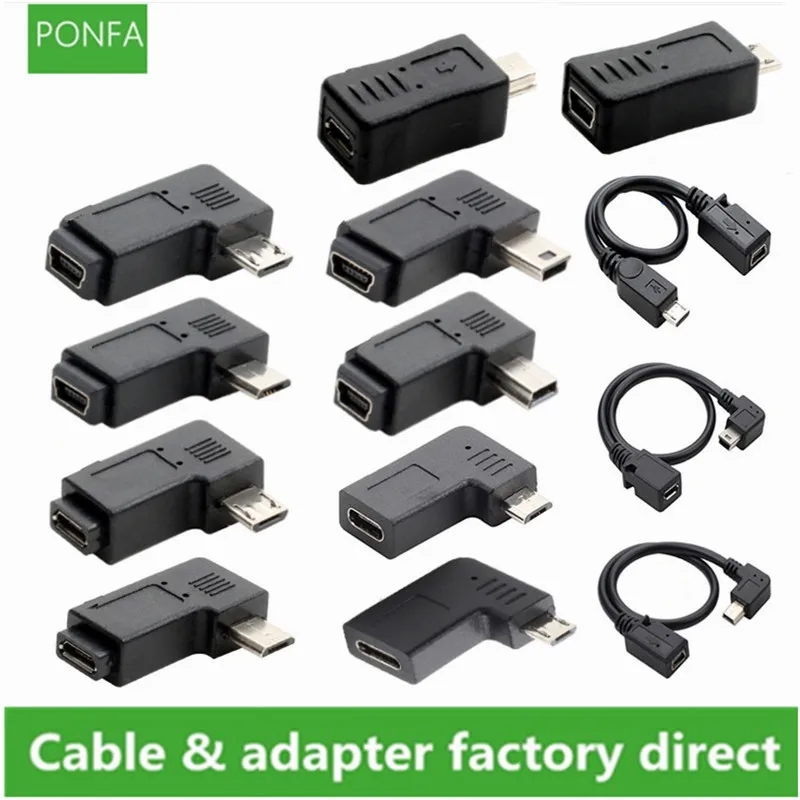 90 градусов левый и правый угловой мини USB 5pin гнездо к Micro Мужской адаптер