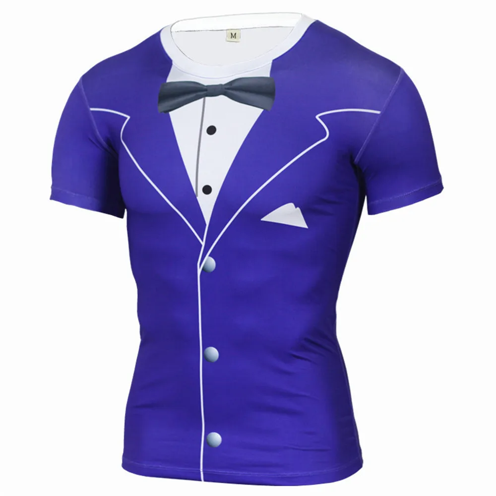 Мужская забавная компрессионная футболка с 3D рисунком, летняя футболка с коротким рукавом и круглым вырезом, одежда для фитнеса, костюм, топы, футболки, поддельный костюм, Повседневная рубашка