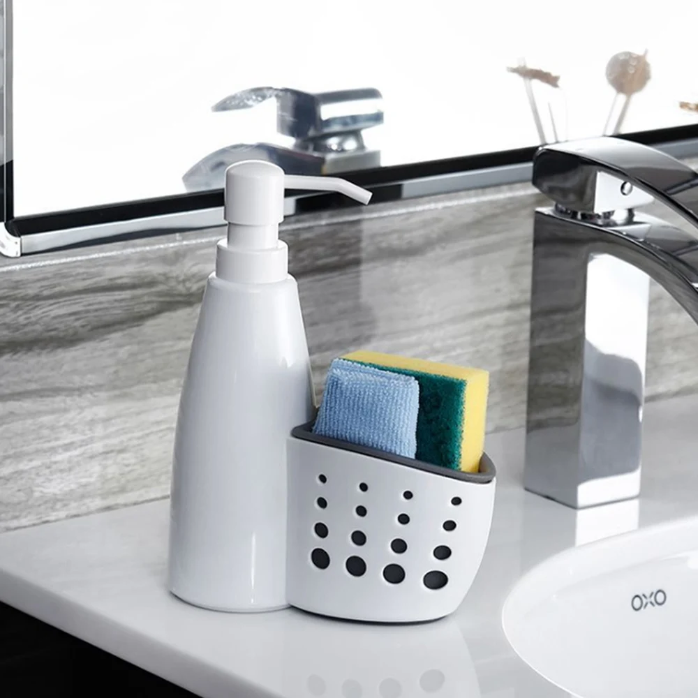 Многофункциональный кухонный дозатор для жидкого мыла для рук, дозатор для моющего средства, ящик для хранения, стойка для очистки, дренажная губка, держатель для мыла
