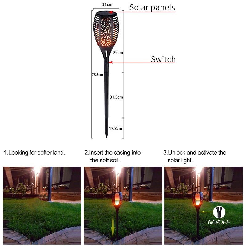 Режим третьей передачи Водонепроницаемый Мягкий светильник Мигающий Огонь лампа солнечная наружная Ландшафтная декоративная лампа с автоматическим выключателем освещения