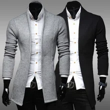 ZOGAA Mens Slim Long Cardigan Sweater Spring Autumn Casual Solid Sweater Coat Slim Solid Fashion Sweater Outwear Male Overcoats