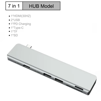 

7 in 1 USB-C Hub HDMI Type C Hub 3.0 Splitter Adapter TF Micro SD Card Reader Aluminum alloy lightweight Mini Hub