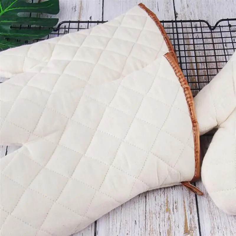 2pcs White Cotton Cloth Non-slip Heat Resistant Gloves Kitchen Oven Mitt Cooking Tools for Home Restaurant