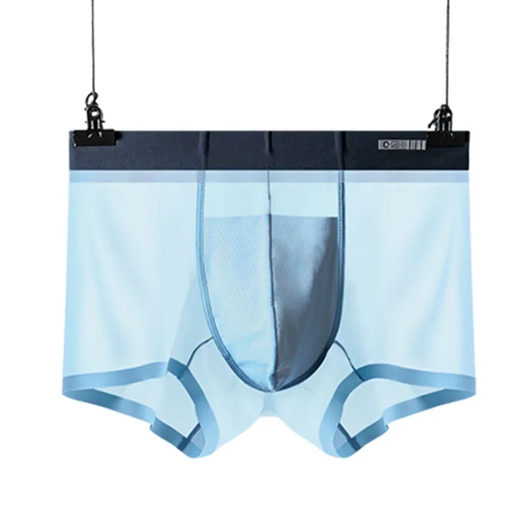 Light gray blue Лидер продаж, мужское нижнее белье, трусы, летние мужские трусы, ледяные прозрачные сексуальные трусы с низкой талией, бесшовные шелковые трусы - Цвет: Light gray blue