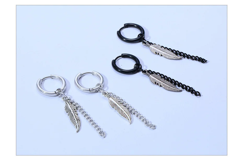 Vnox, уникальные длинные цепочки, висячие серьги для мужчин, черный и серебряный цвет, нержавеющая сталь, перо, крест, серьга в виде стержня, Подарки для него