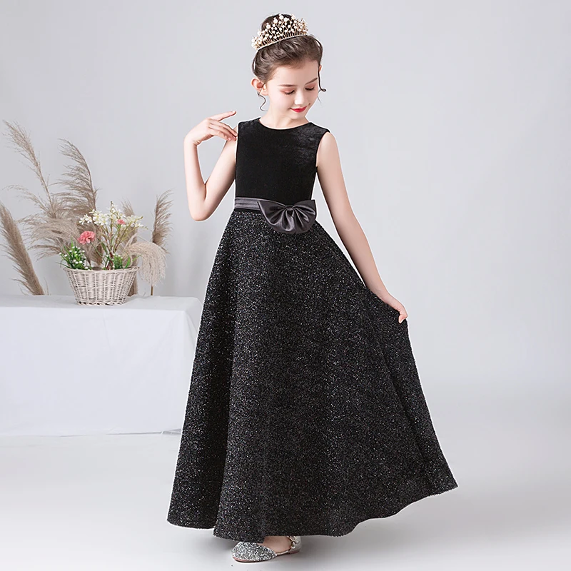 

Dideyttawl Black Girls Formal Dress Long Velvet Bling Skirt Junior Princess Gown For Wedding Evening Party Teen Children