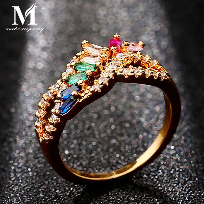 

2019 Fashion Rainbow Series Zircon Ring Colorful AAA Zircon Wedding Rings Unique Design Party Jewelry For Women Gift