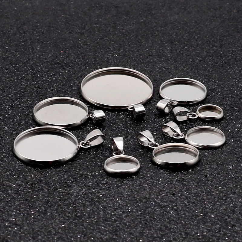 10pcs/lot stainless steel blank Cabochon Base Setting Charms Pendant fit 6 8 10 12 14 16 18 20 25 30mm  jewelry making supplies