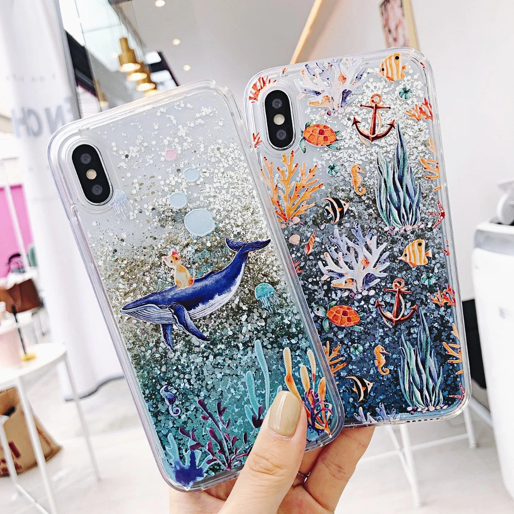 

Blue Ocean World Case for iPhone 11 Pro Max for iPhone6 6S 7 8 Plus XS MAX XR Case Whale&Coral Fingerprints Cover Soft TPU Coque