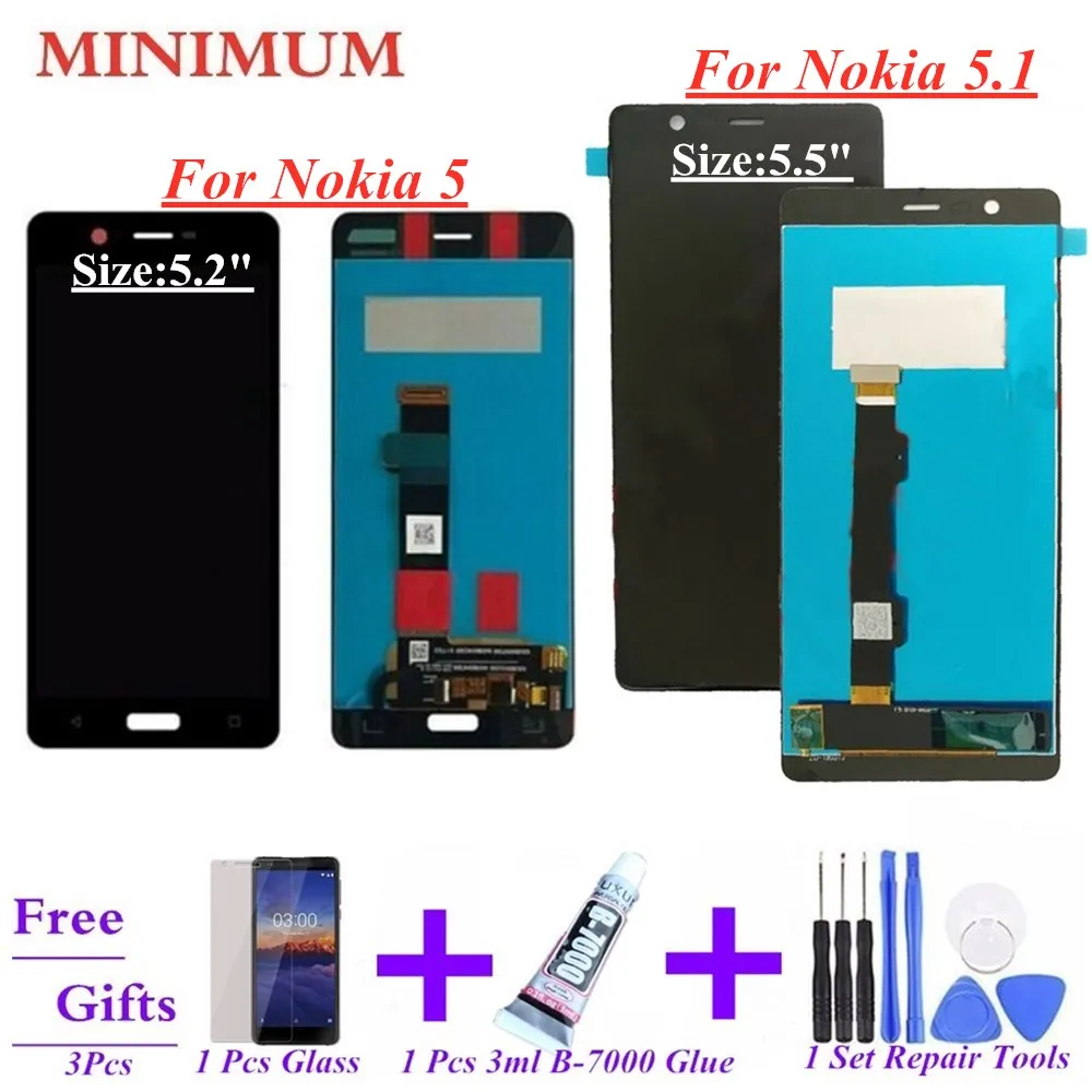 

For Nokia 5 / N5 / TA-1024 5.2" LCD Display Touch Screen Digitizer Assembly For Nokia 5 2018 / 5.1 / N5.1 / TA-1061 5.5" LCDs