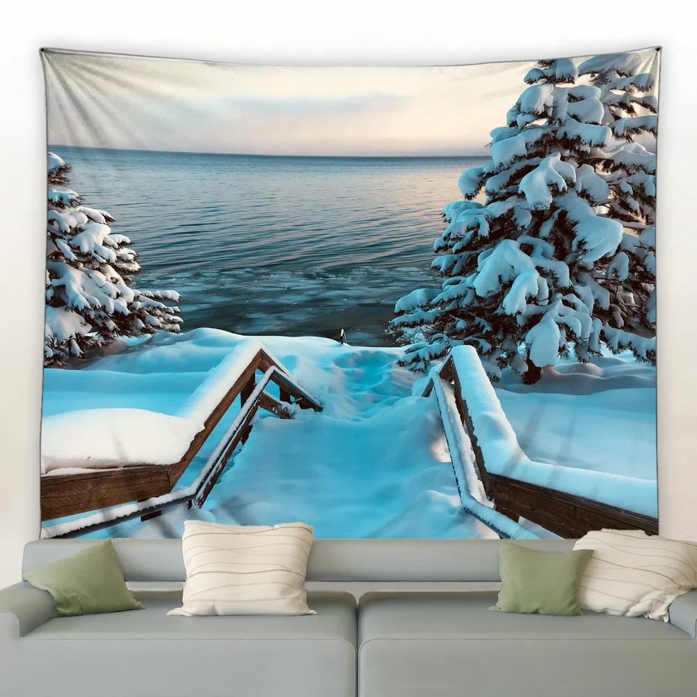 tapisserie de paysage de neige champ de impression chambre décor de couverture en polyester