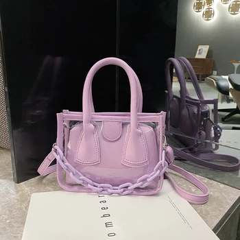 

2pcs/set Fashion Transparent PVC Shoulder Bag Delicate Design Leather Chain Small Totes Travel Messenger Shopping Handbag