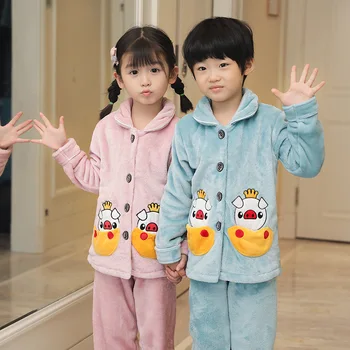 

Soft Cartoon Flannel Nightwear Pajamas Suit Casual Winter Boys Girls Clothing Sleep Set Coral Fleece Homewear Children Sleepwear
