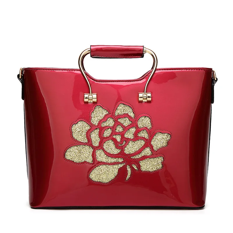 

Ougger Medium High Quality Handbags Shoulder Bags Elegant Style Red PU Motorcycle bag with Flowers for Banquet
