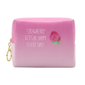 

Creative Cosmetic Bag PU Leather Strawberry Pattern Travel Makeup Bag Zipper Make Up Storage Portable Travel Toiletry Wash Bog