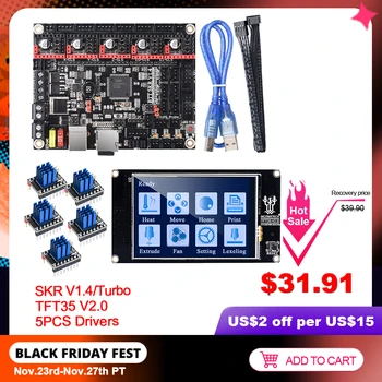

BIGTREETECH SKR V1.4 Turbo 32 Bit 3D Printer Board SKR V1.4 5PC TMC2209 TMC2208 UART And TFT35 V2.0 Touch Screen Update SKR V1.3