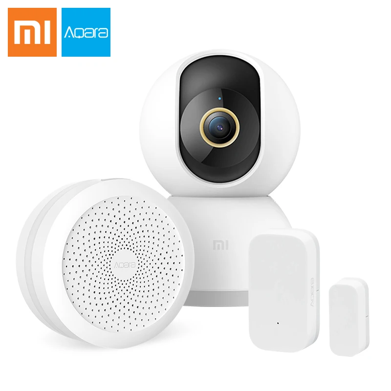 Paquete de Xiaomi Mi IP Cámara inteligente 2K 1296P 360 Monitor de bebé de seguridad Webcam Wifi enlace inalámbrico Aqara Gateway Sensor de puerta