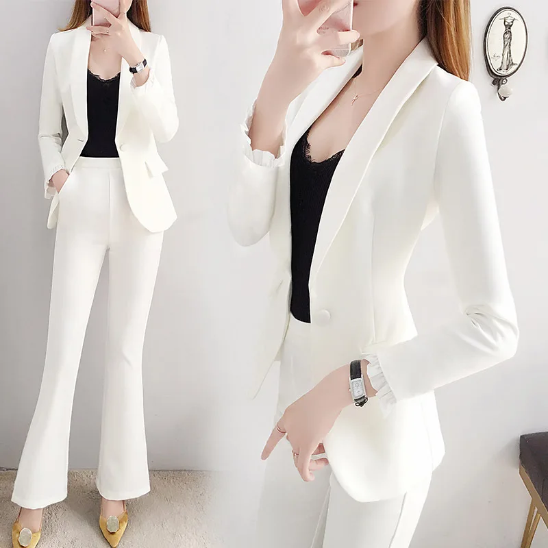 

2019 New Style Early Autumn White Suit WOMEN'S Suit Korean-style Fashion Formal Wear Suit British-Style Two-Piece Set Elegant