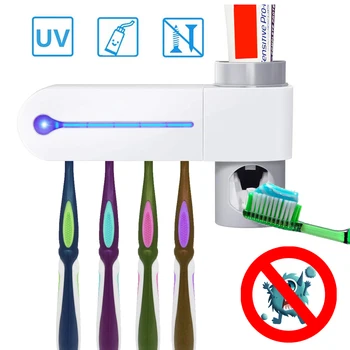 

2 In 1 UV Ultraviolet Toothbrush Holder Sterilizer Sanitizer Automatic Toothpaste Dispenser Squeezer Bathroom Accessories Set