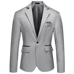Fashion One Button Lapel Casual Men Blazer Long Sleeve Decorative Pocket Suit Coat Workwear