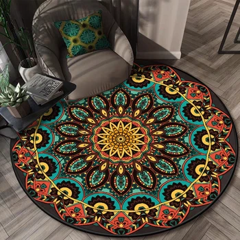 

Bohemian Mandala Round Carpet Geometric Flower Non-Slip Thicken Flannel Floor Mat Living Room Bedroom Kids Play Tent Area Rugs