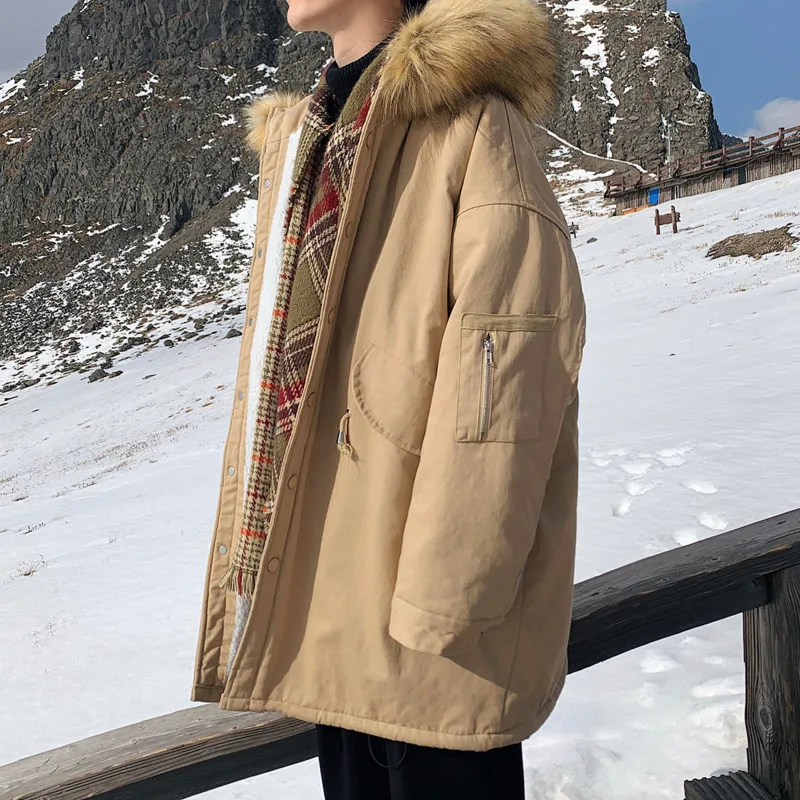 

Winter Cotton Long Coat Men's Parka Warm Fashion Casual Lamb Fur Coat Men Streetwear Loose Thick Oversize Jacket Mens Overcoat