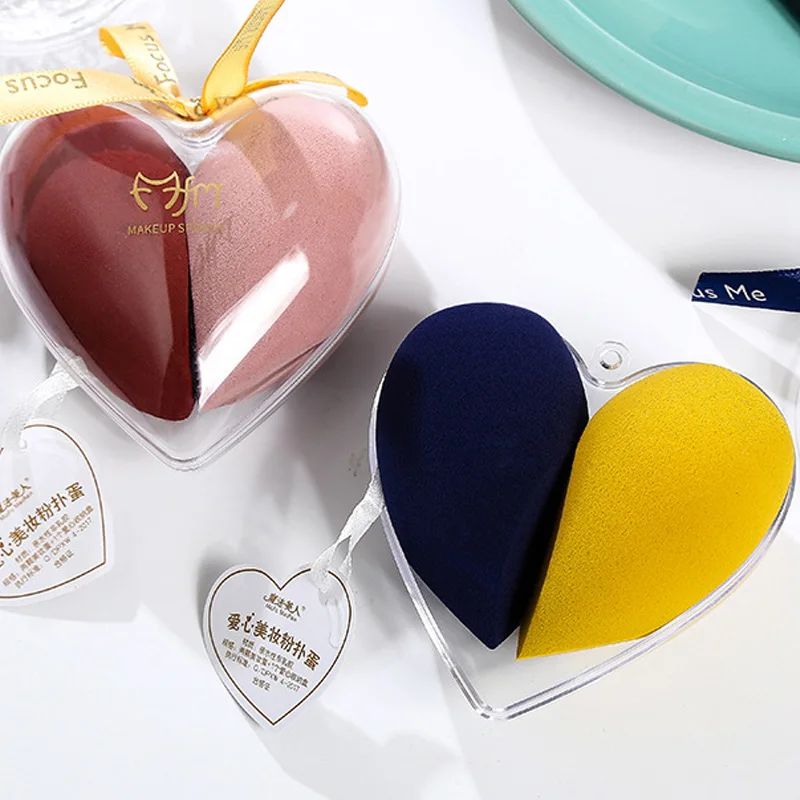 

2pcs/set Makeup Sponge Heart-Shape Box Non-Latex Material The New Cosmetic Puff Powder Foundation Use Beauty Make Up Tools