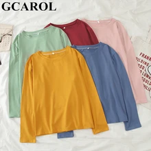 GCAROL весна осень Женская футболка большого размера конфетная Уличная Повседневная рубашка идеальные базовые Топы Верхняя одежда без подкладки