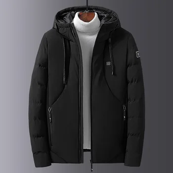 

Men's USB Heated Vest Jacket Electric Battery Heating Overcoat Winter Warm Coat Thickened Hooded Casual Fashion Trend