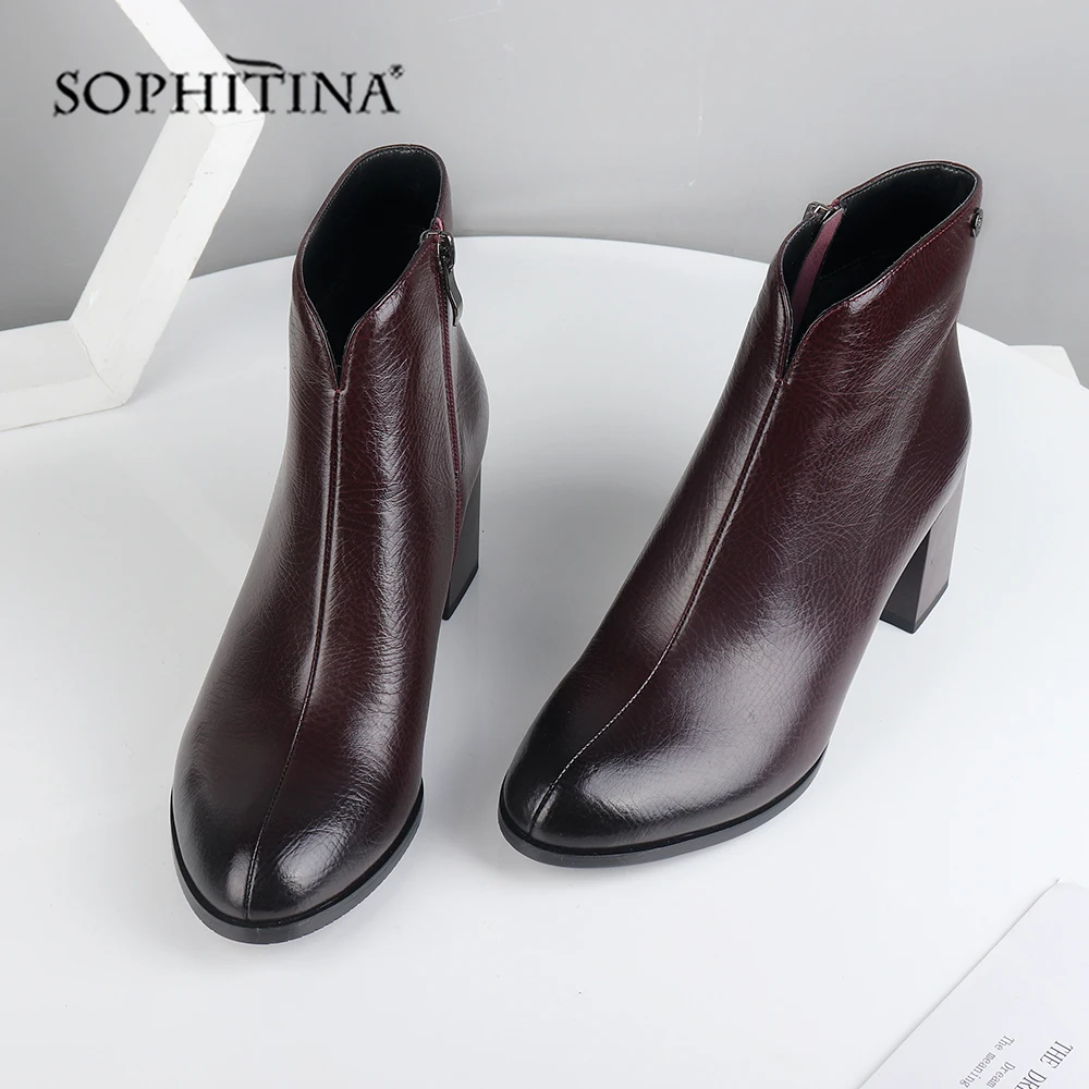

SOPHITINA Fashion Special Design New Boots High Quality Genuine Leather Comfortable Square Heel Women's Shoes Ankle Boots PC374