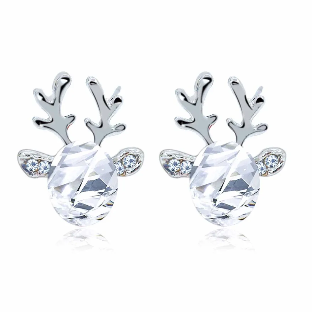 Ladies Rhinestone Reindeer Ear Stud Earring Korean Style Women Elegant Cute Animal Elk Antler Christmas Earring Luxury Jewelry