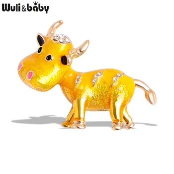 

Wuli&baby Rhinestone Enamel Cattle Brooches For Women Animal Bull Causal Party Brooch Pins Gifts