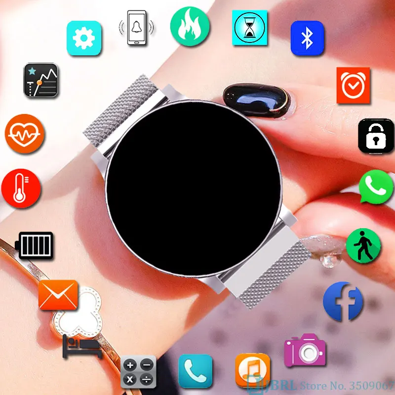 Круглые смарт-браслет Для женщин Для мужчин Smartband для Android браслет IOS смарт-браслет Фитнес трекер Нержавеющая сталь Модные Смарт-браслет