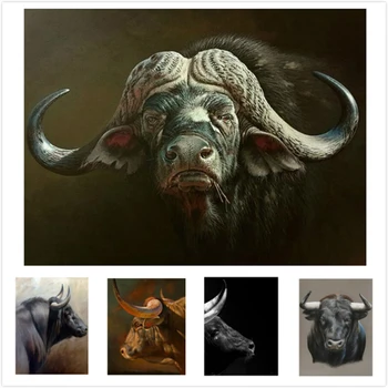 

LZAIQIZG 5D Diamond Painting Full Square/Round Bison Buffalo Bull Diamond Mosaic Embroidery Rhinestone Picture Home Decoration